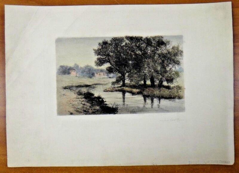 Original "bronx River" Hand Colored Etching By Edith Penman 1860-1929 10" X 14"