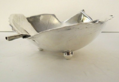 1950s Hand Made Sterling Silver Maple Leaf Bowl Ball Feet by Alfredo Sciarrotta