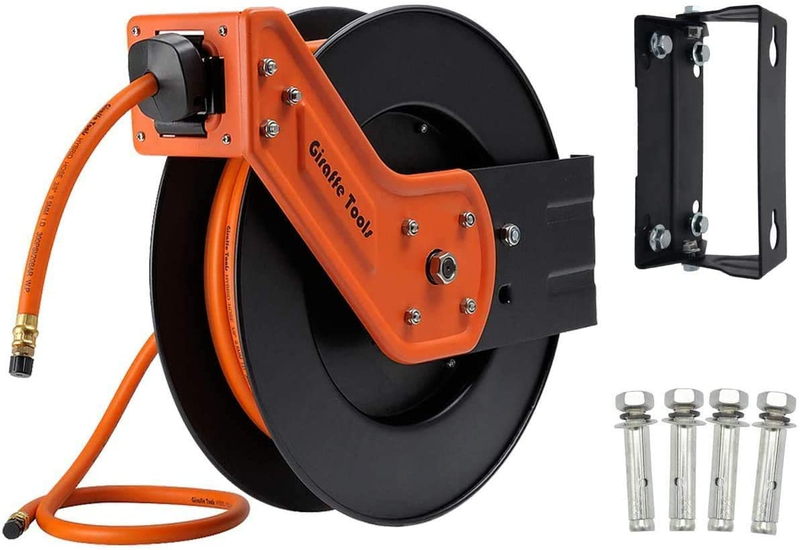 Retractable Air Hose Reel Swivel with 3/8 In. X 25 Ft Hybrid Hose, 300 PSI Indus
