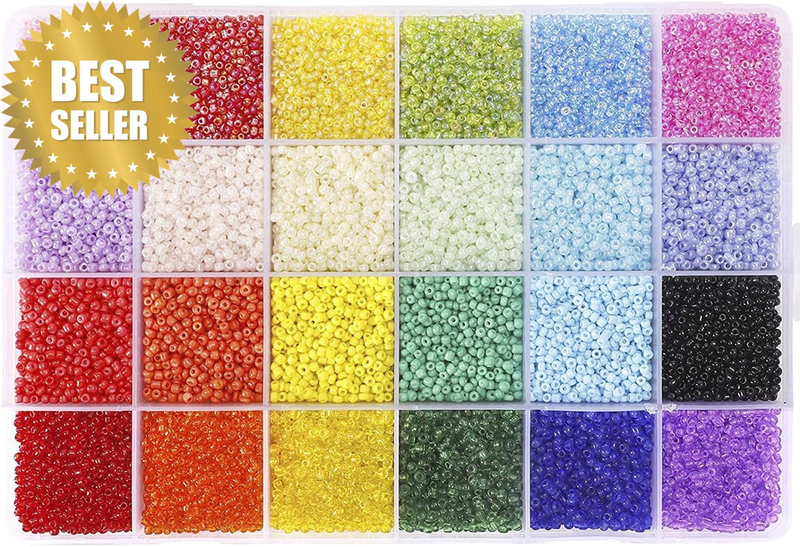 26400Pcs 2Mm Glass Seed Beads Kit, with 24 Colors Small Beads Kit for Girls,Wome