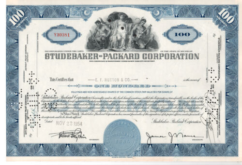 Studebaker-Packard Corp - Original Stock Certificate - 1954 - Y30381