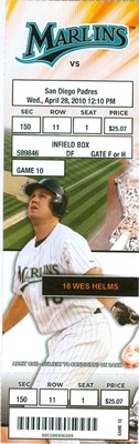 2010 Marlins vs Padres Ticket: Jorge Cantu & Yorvit Torrealba hit home run