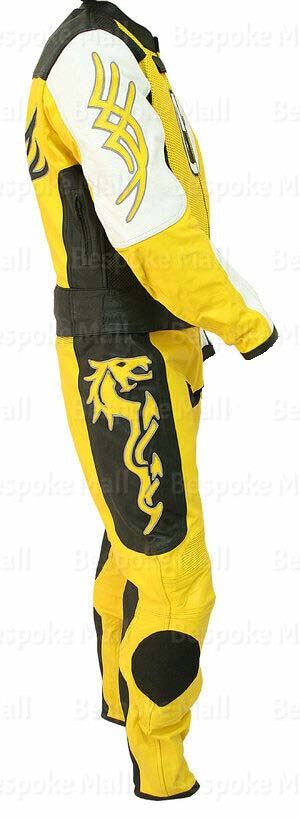 Pre-owned Handmade Men's Motorcycle Racing Speed Cowhide Leather Tow Piece Suit Safety Pads-45 In Multicolor