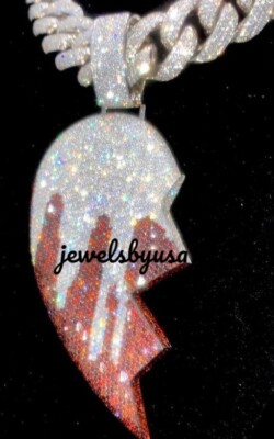 Pre-owned Nsg Men's 4.1ct Color Cubic Zirconia Studded Big Broken Heart Pendant Silver In White