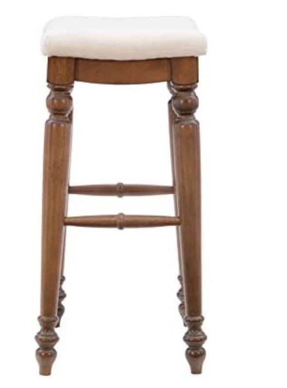 New Linon Marino Bar Height Backless Barstool Walnut Wood Cream Linen Cushion