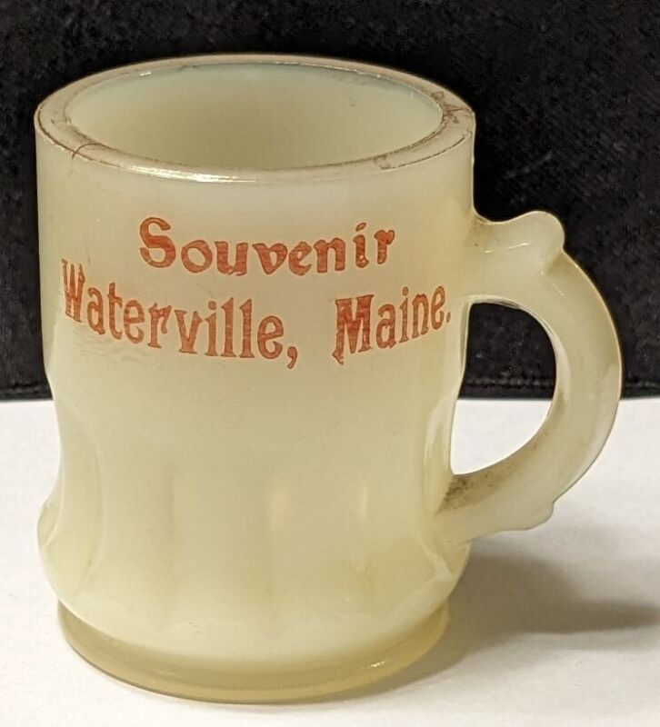 Miniature Uranium Custard Glass Mug Souvenir of Waterville Maine Excellent Cond