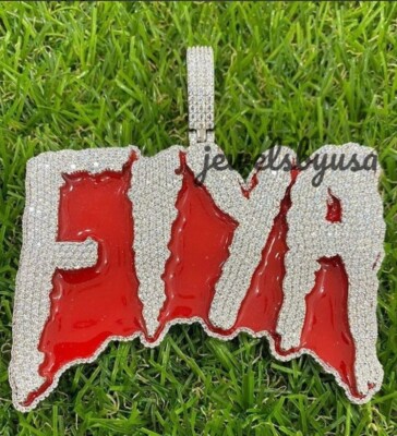 Pre-owned Nsg Name Letter 2.5ct Cubic Zirconia Men's Custom Red Enamel Pendant 925 Silver In White