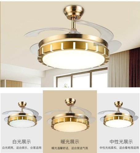 Modern 42 Invisible Ceiling Fan W Led Light Kit Gold Chandelier