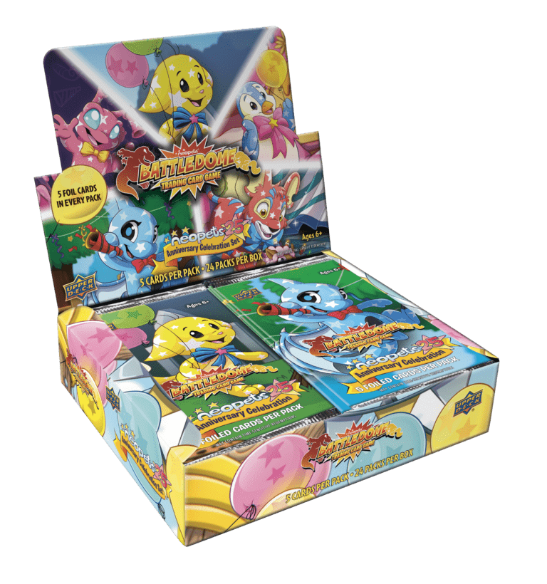 НОВЫЙ запечатанный бустер Neopets Battledome, посвященный 25-летию Neopets Battledome, теперь поставляется в количестве 24 упаковок!