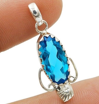 Natural 4CT Flawless Blue Topaz 925 Sterling Silver Pendant 1 1/4'' Long @B7-1