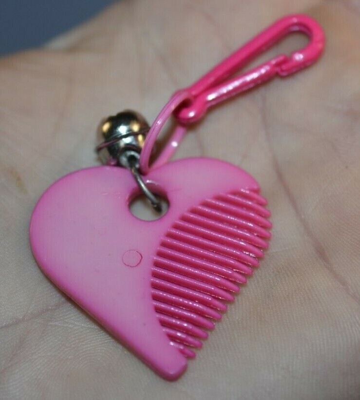 VTG  80's Pink Heart Shaped Comb Clip Charm w/ Bell for Plastic Charms Necklace