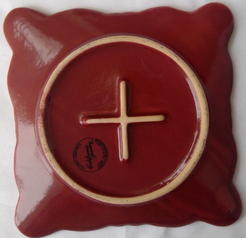 California Pantry 2 trivets Classic Ceramics green 2007 maroon 2009 square 6.25