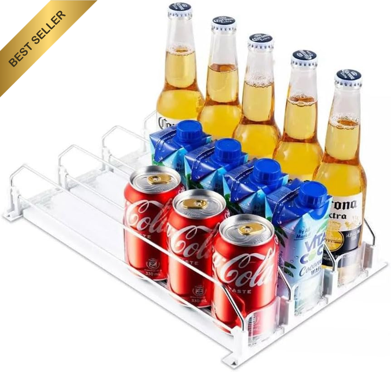 Automatic Soda Can Organizer for Refrigerator, Self-Pushing Drink Dispenser for 