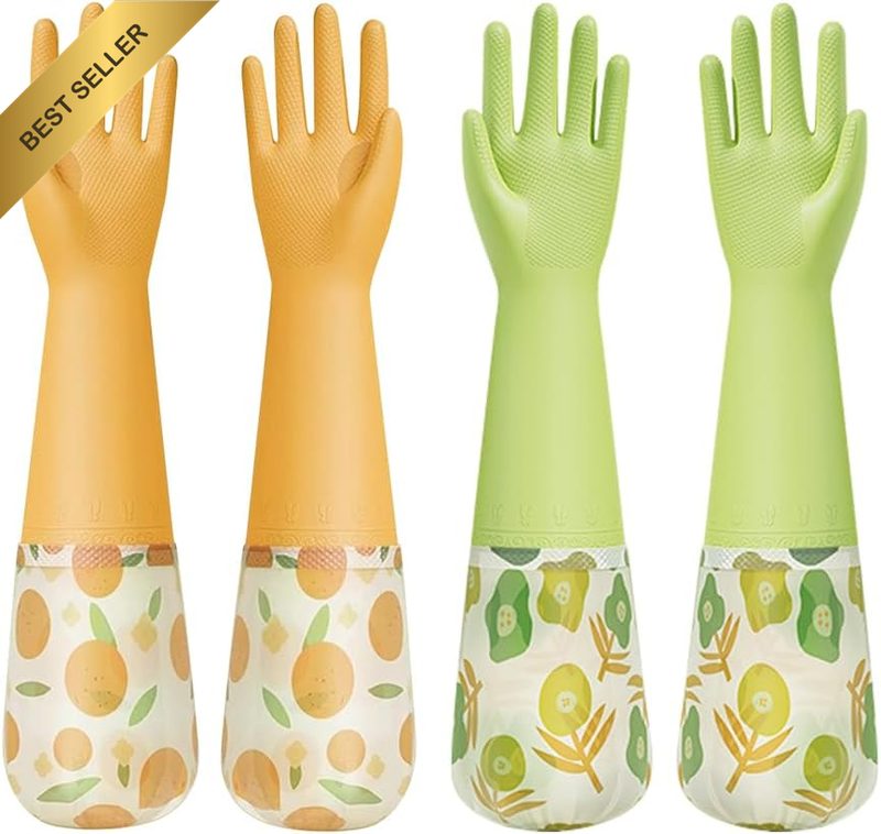 2 Pairs Rubber Dishwashing Cleaning Gloves, Reusable Latex Free Kitchen Dish Glo