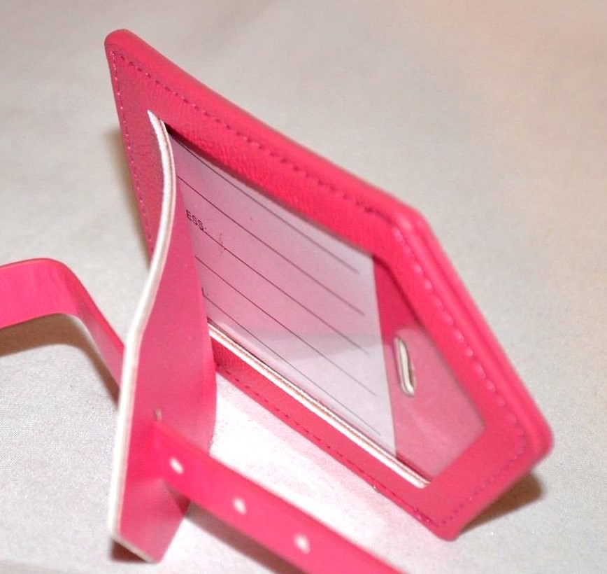 Pink Luggage Tag Suitcase Label Address ID Faux Leather Style!