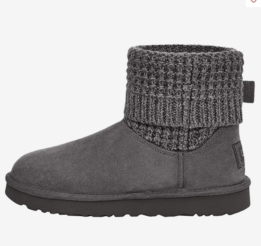 Pre-owned Ugg Classic Solene Mini Boots Flat Ankle Bootie Charcoal Gray Knit & Suede Sz 11