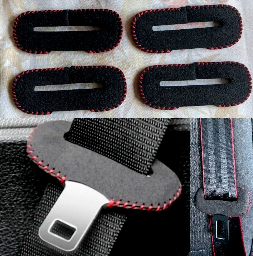 R55 MINI Cooper Seat Belt Buckle Protector Cover Set Black & Red Stitching x 4