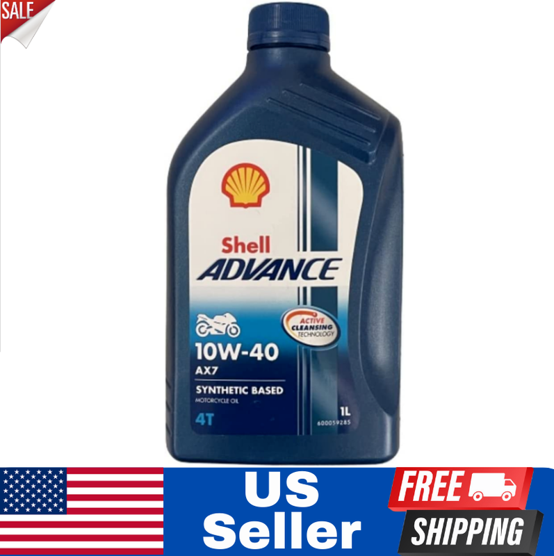 Shell Advance 4T AX7 Synthetic Based Motorcycle Motor Oil 10W-40, 1 Liter Packag