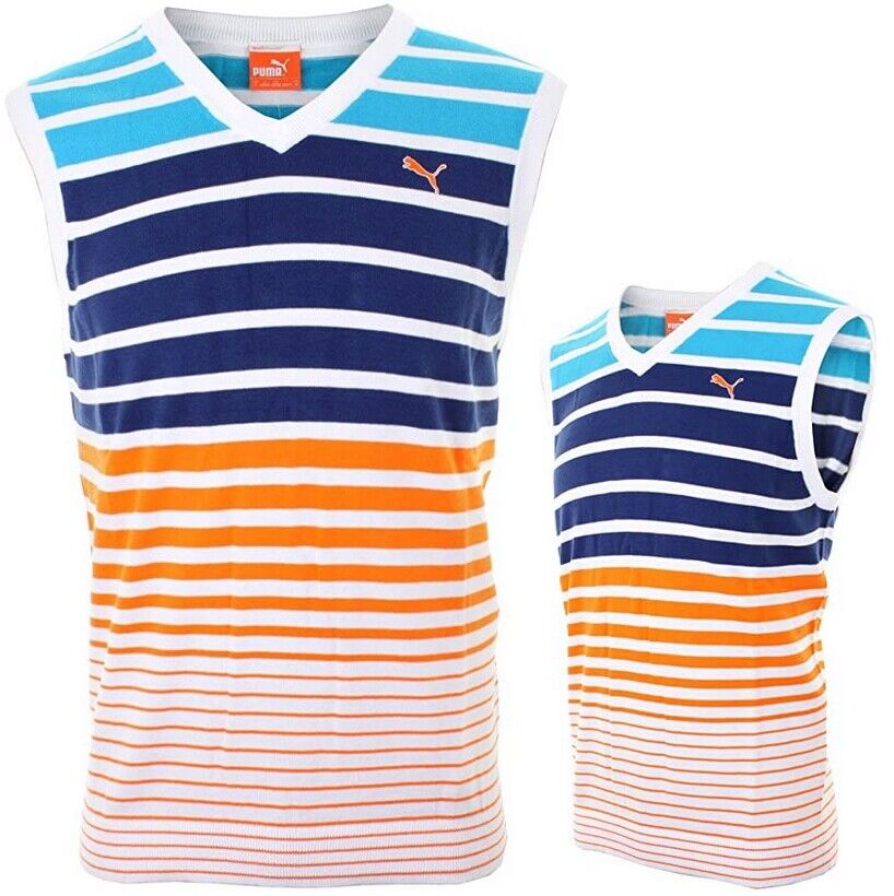 Puma Herren Pullunder Golf Westover Strick Pullover Weste Sweater Vest Streifen