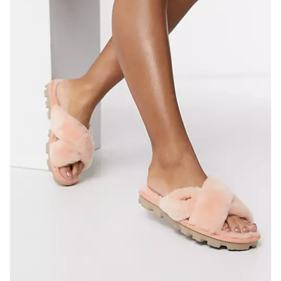 UGG FUZZETTE BEVERLY PINK FUR WOMEN S SLIPPERS SIZE 8