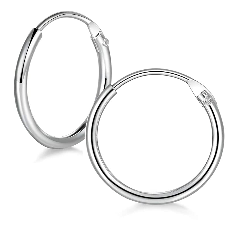Continuous Mini Hoop Earrings 8mm 10mm 12mm 14mm 16mm Sterling Silver 925 Pair