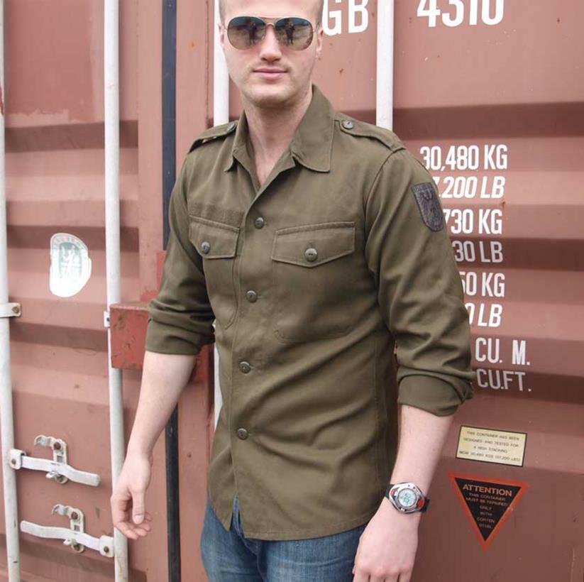 Vintage 1980s Austrian army fieldshirt shirt jacket olive khaki military mens