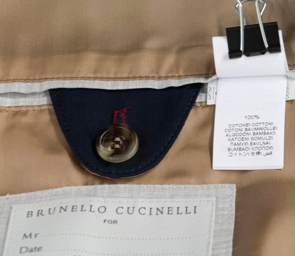 Pre-owned Brunello Cucinelli $3495  Men Herringbone Safari Jacket W/ Logo Hardware A238 In Blue