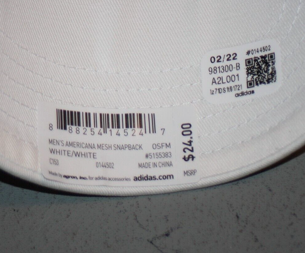 UNISEX ADIDAS AMERICANA MESH SNAPBACK WHITE/WHITE TRUCKER HAT 5155383 - NWT $24