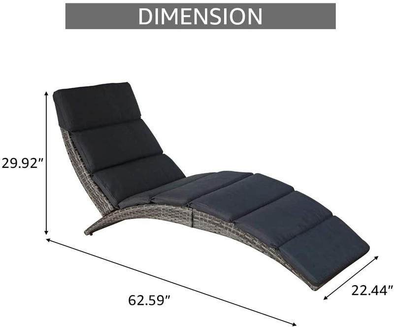 Patio Chaise Lounge, Outdoor Lounge Chair, PE Rattan Foldable Chaise Lounger wit