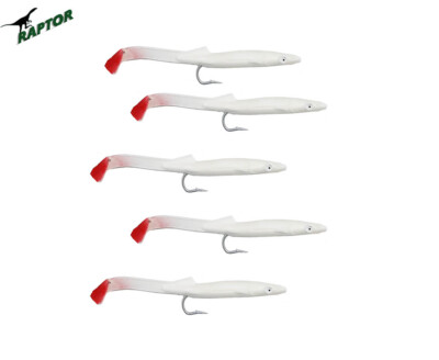 RAGLOU RAPTOR SILICONICO mm 80 COL  BIANCO CODA ROSSA conf 5 pz TRAINA BARCHINO