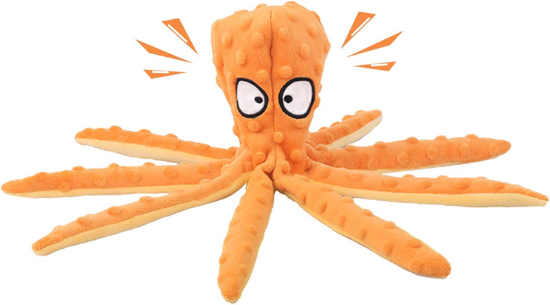 Octopus Dog Chew Toy, No Stuffing Plush Dog Squeaky Toy with Crinkle