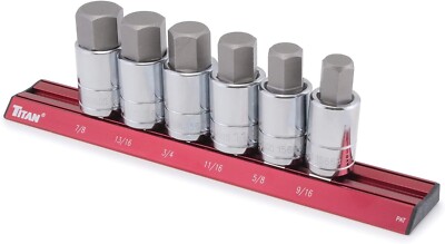 Titan Tools 6 pc. SAE Large Hex Bit Socket Set 16130 Jumbo to 7/8'' 1/2'' Drive