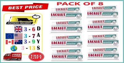LACALUT SENSITIVE Toothpaste 8x 75ml-Neck Caries-FREE GIFT+SHIPP.