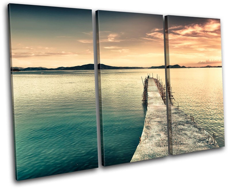 Pier Phillippines  Sunset Seascape Treble Toile Murale Art Photo Print
