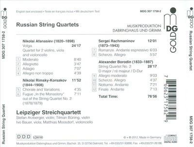 LEIPZIG STRING QUARTET AFANASIEV, BORODIN, RACHMANINOV, RIMSKY-KORSAKOV: STRING 