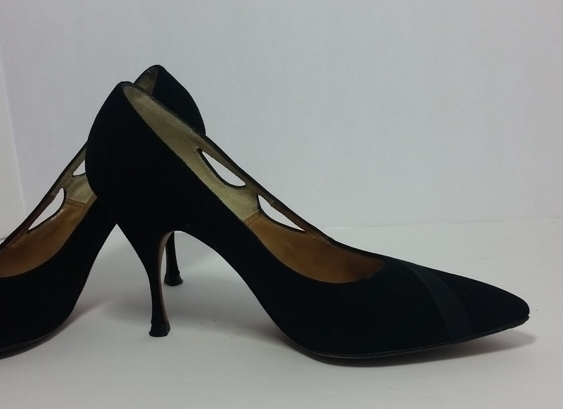 WOMENS VINTAGE HEELS PUMPS 50S 60S SUEDE STILETTOS 6.5 W
