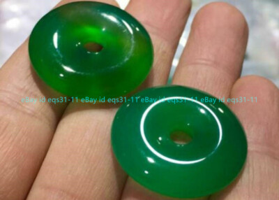 Vintage Natural Imperial Colorful Jade Gems Circle Donut Pendant Lucky Amulet