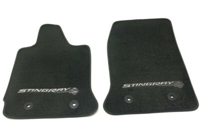 2015 Corvette Stingray C7 Carpet Floor Mats Set Black w/ Gray Stitching 23476284