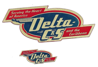 PAIR Authentic Vintage Luggage Labels ~ DELTA C&S AIRLINES, Gold Foil