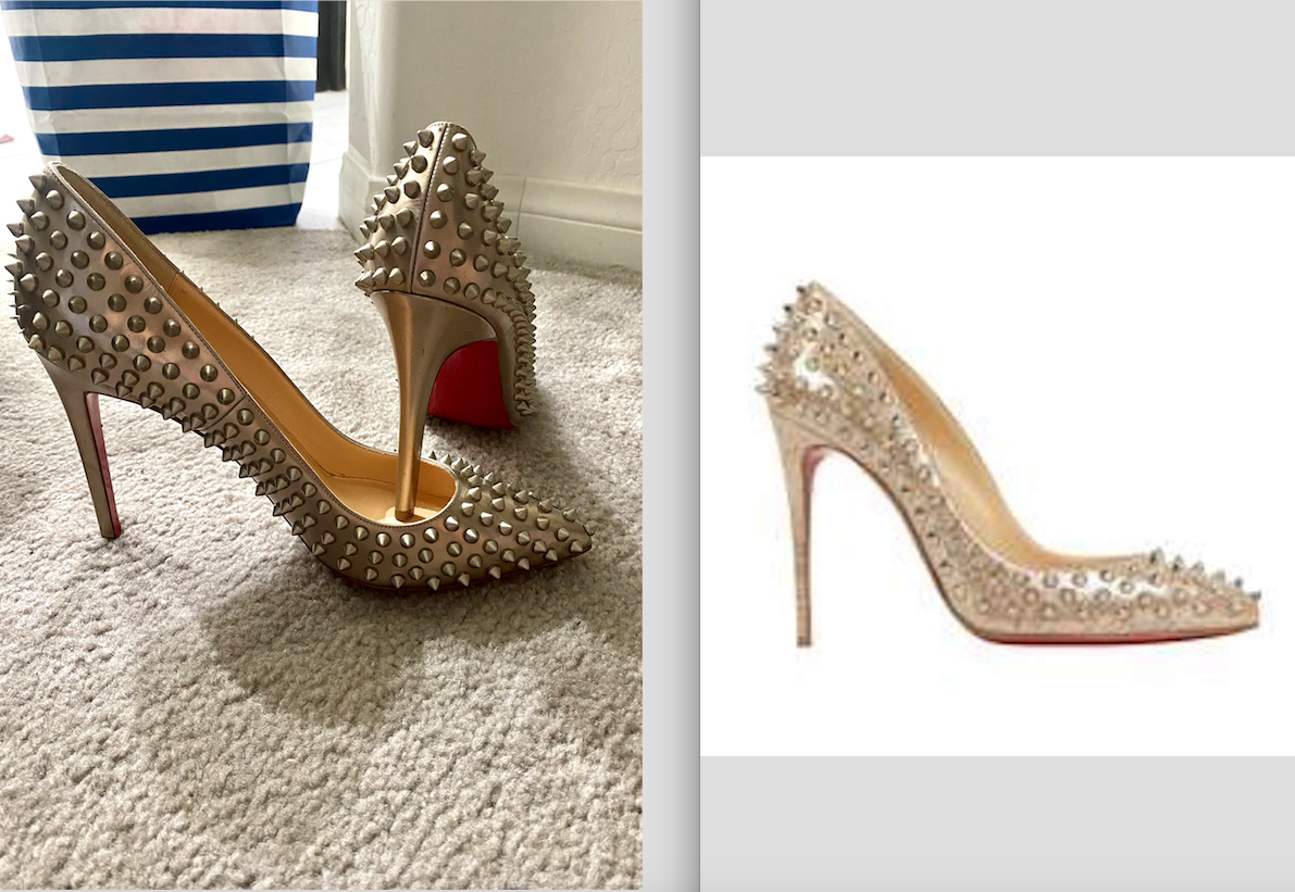 Christian Louboutin Spike Follies Pigalle gold pointy toe