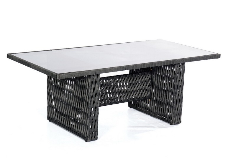 Tisch Olympia 200x100x75cm Metallic-Schwarz Alu/Polyrope-Geflecht Inkl. Glaspl.