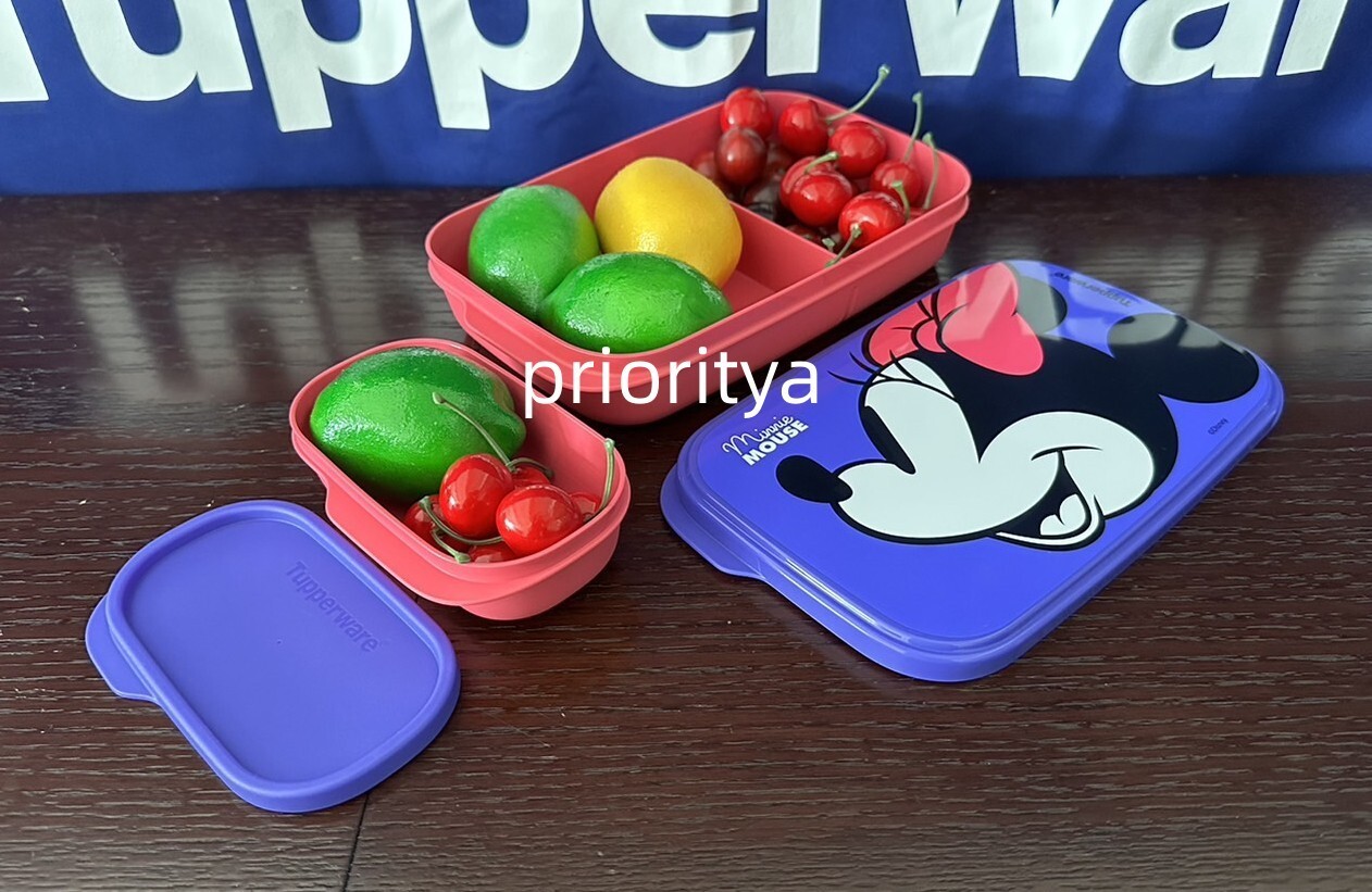 Tupperware Disney Minnie Slim Lunch Divided Container with Seal Pink Purple New