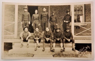 1916 WWI Real Photo Fallow Postcard Fort Totten Doughboy Soldiers at Barrack B