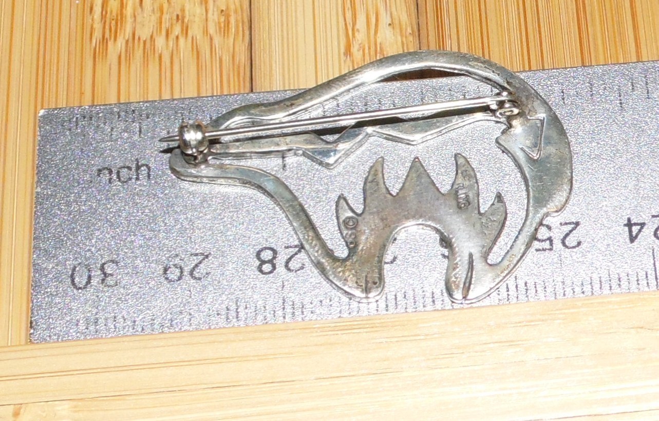 Vintage Native SW Sterling Cut Out Fetish Bear Pin Brooch Signed GS