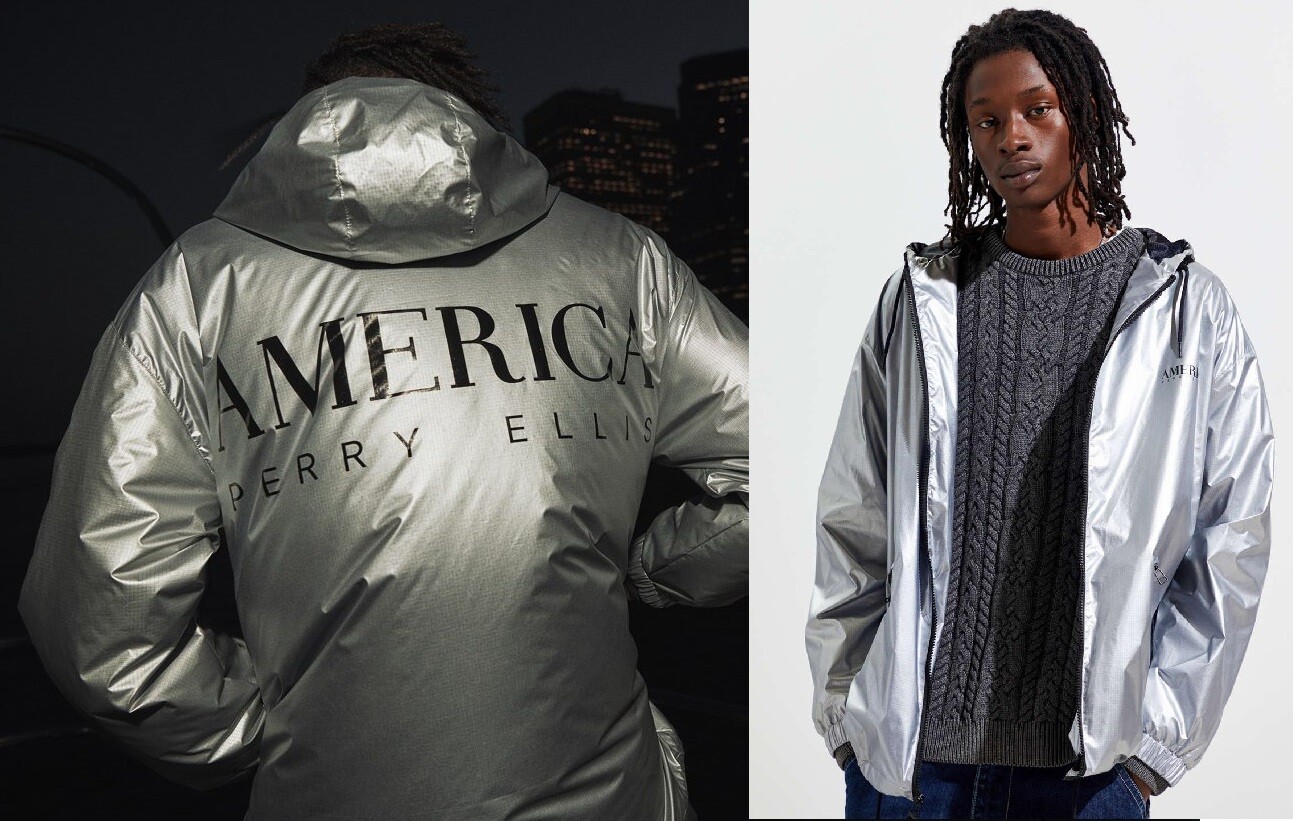 $165 Perry Ellis America Silver Metallic Anorak Jacket, Size