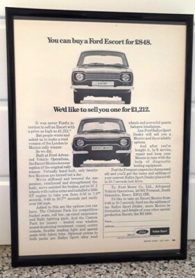 Framed original Classic Car Ad for the Ford Escort Mexico from 1972