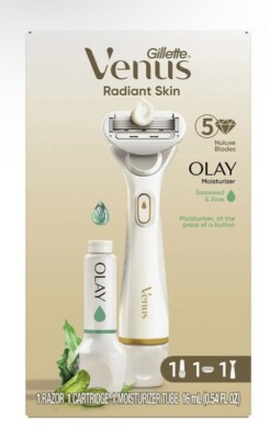 Gillette Venus Radiant Skin 5 Nuluxe Blades With Olay Moisturizer Seaweed & Aloe