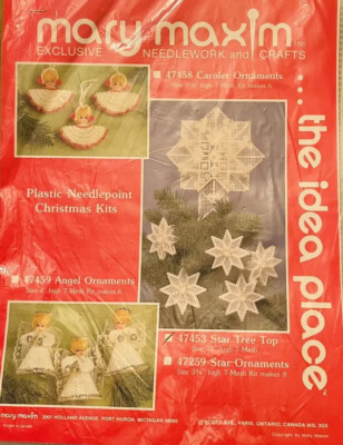 New Mary Maxim Needlework Crafts Star Tree Top Mesh Sz 11'' White Beads No. 47453