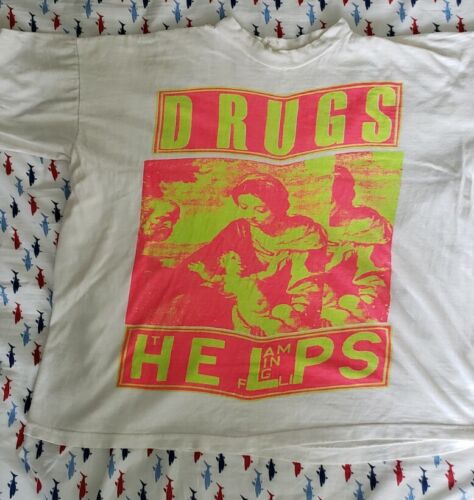 Vintage 80's THE FLAMING LIPS DRUGS HELPS XL Single Stitch T Vintage 80's THE FLAMING LIPS DRUGS HELPS XL Single Stitch T