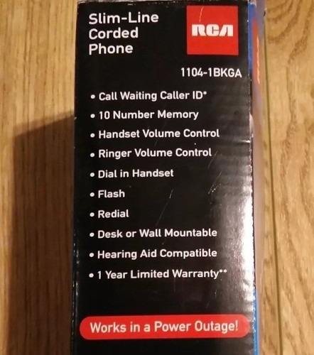 RCA RCA-1104-1BKGA Trimline Caller ID Phone Desk/Wall Mount Black